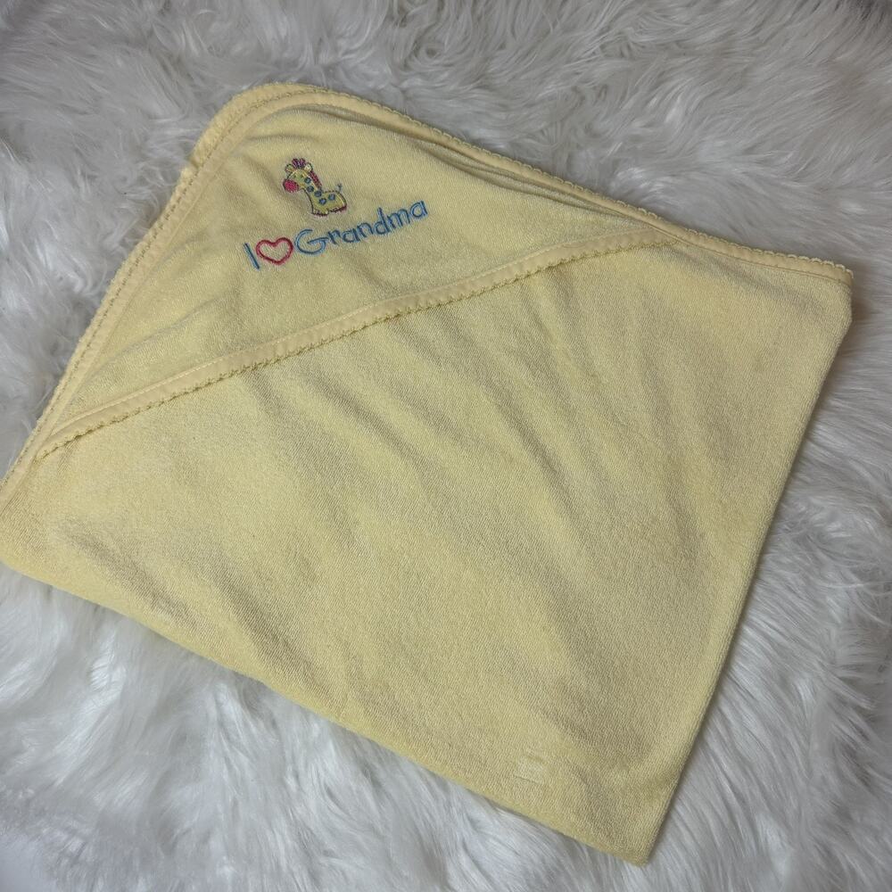 Vtg 2001 Hamco Yellow Baby Blanket Security Hood I Heart Love Grandma Giraffe